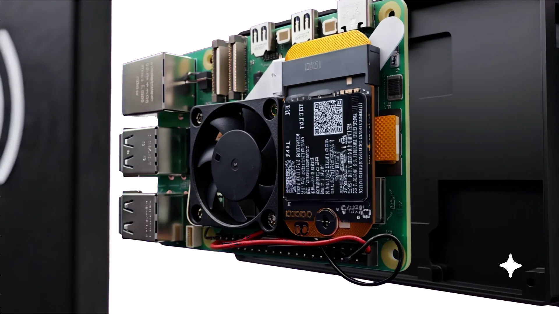 Raspberry Pi 5 con refrigeración activa en el interior del terminal