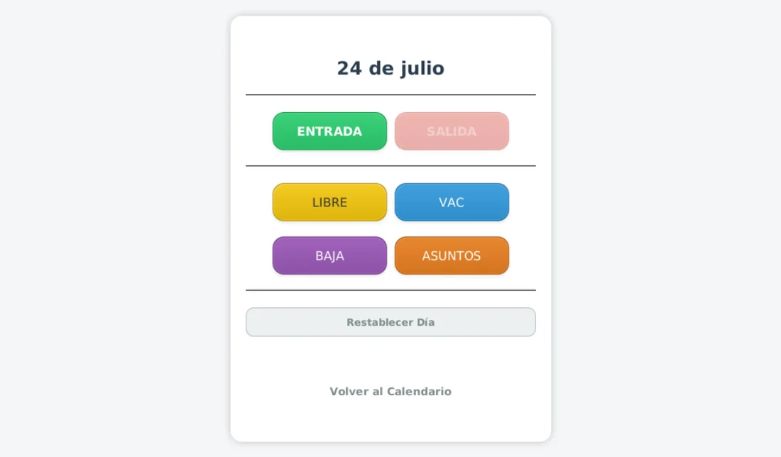 Acciones disponibles al tocar un día